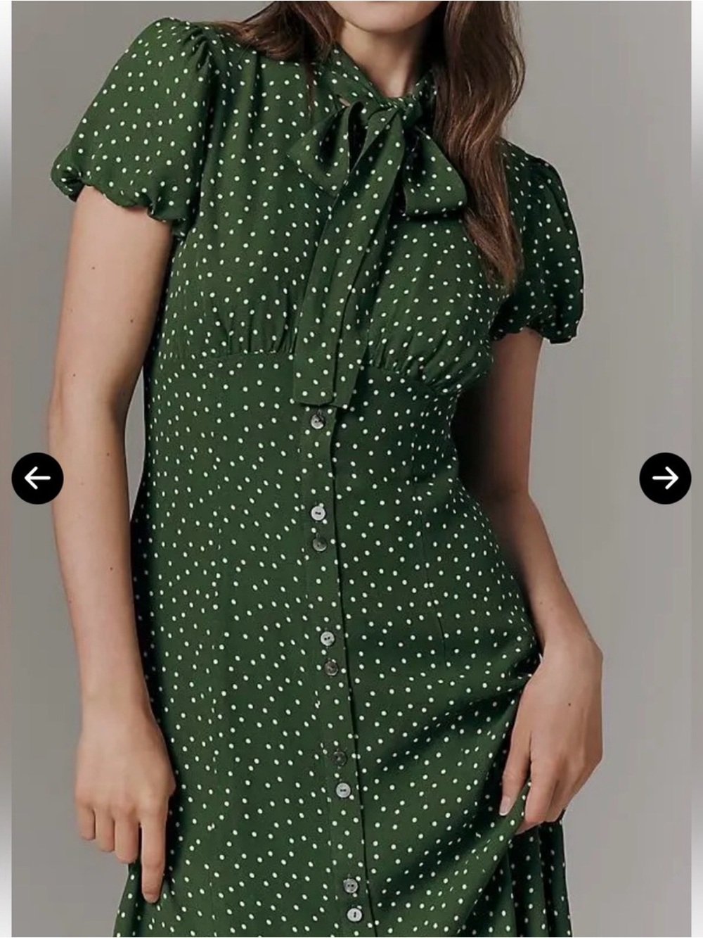 Reformation Olive Green Polka Dot Tie-Neck Blouse
